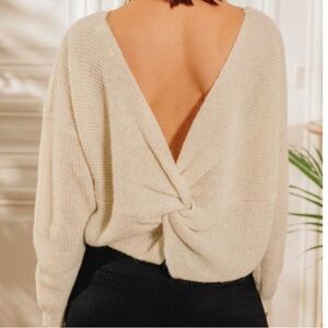 Elegant La Petit Etoile Cream Twist-Back Sweater with metallic threads
